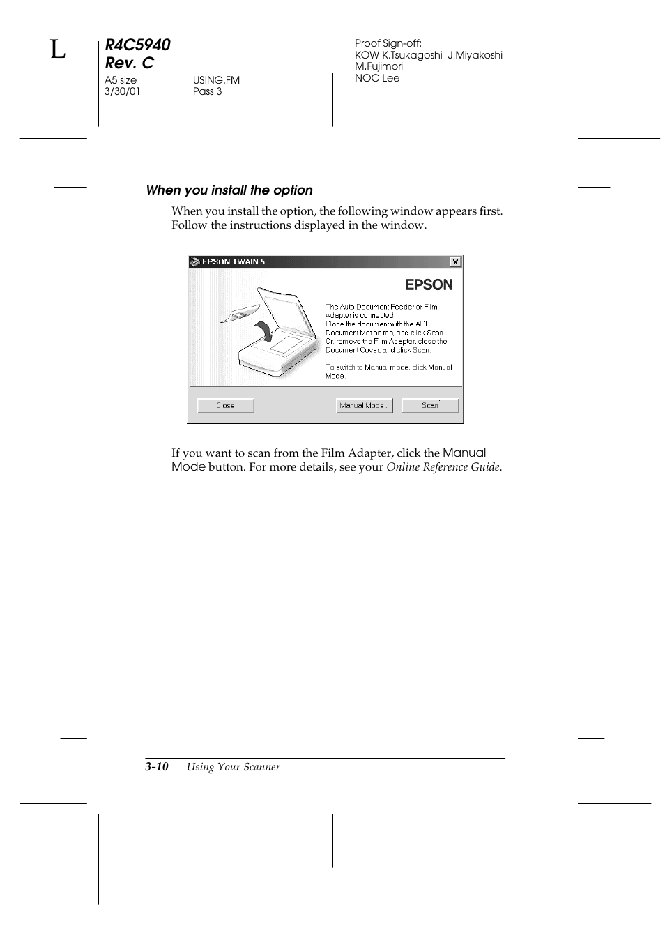 When you install the option | Epson 1240U Photo User Manual | Page 44 / 48