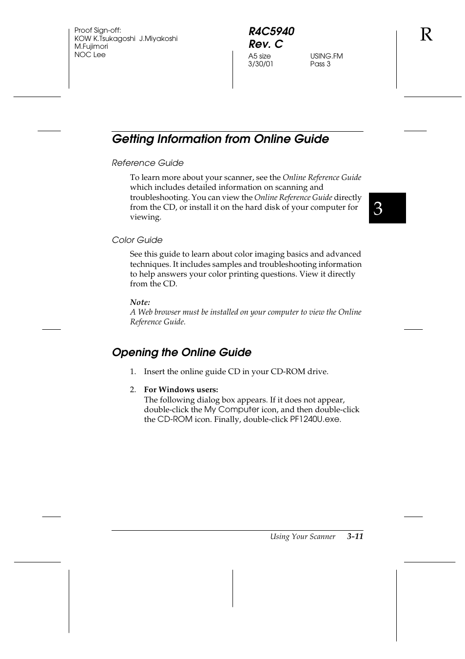 Getting information from online guide, Reference guide, Color guide | Opening the online guide, Getting information from online guide -11, Opening the online guide -11 | Epson 1240U Photo User Manual | Page 45 / 48