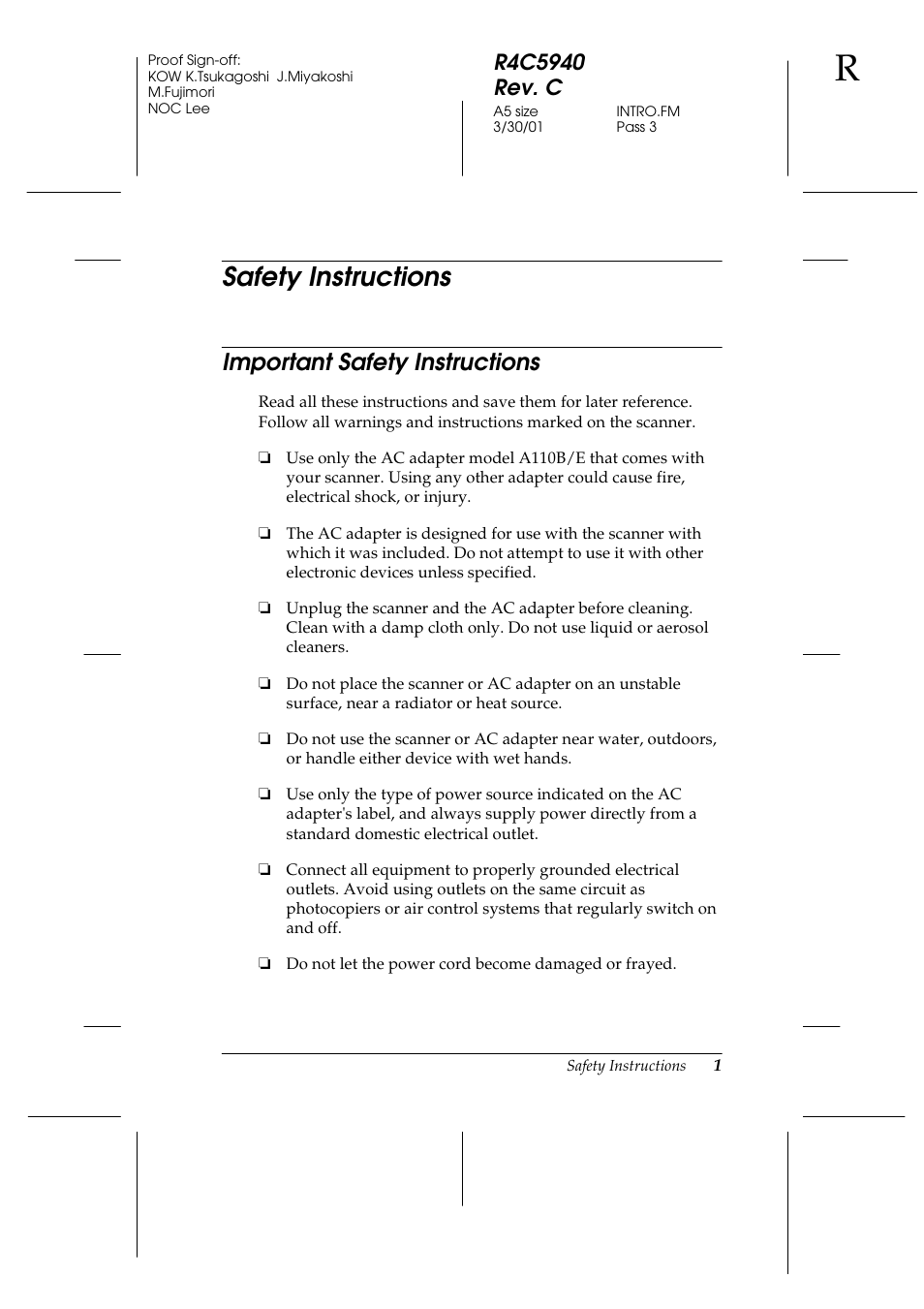 Safety instructions, Important safety instructions | Epson 1240U Photo User Manual | Page 7 / 48