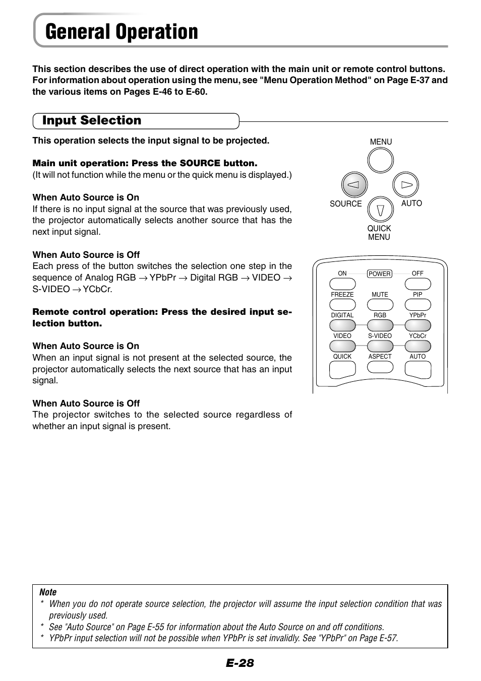 General operation, Input selection, E-28 | Epson WorkForce V-1100 User Manual | Page 28 / 72