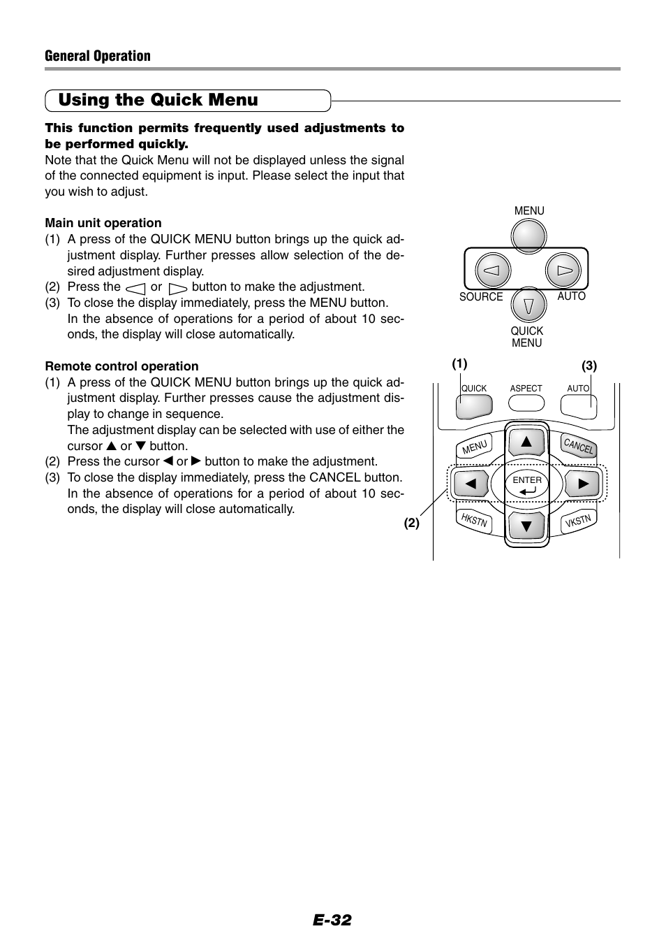 Using the quick menu, E-32 | Epson WorkForce V-1100 User Manual | Page 32 / 72