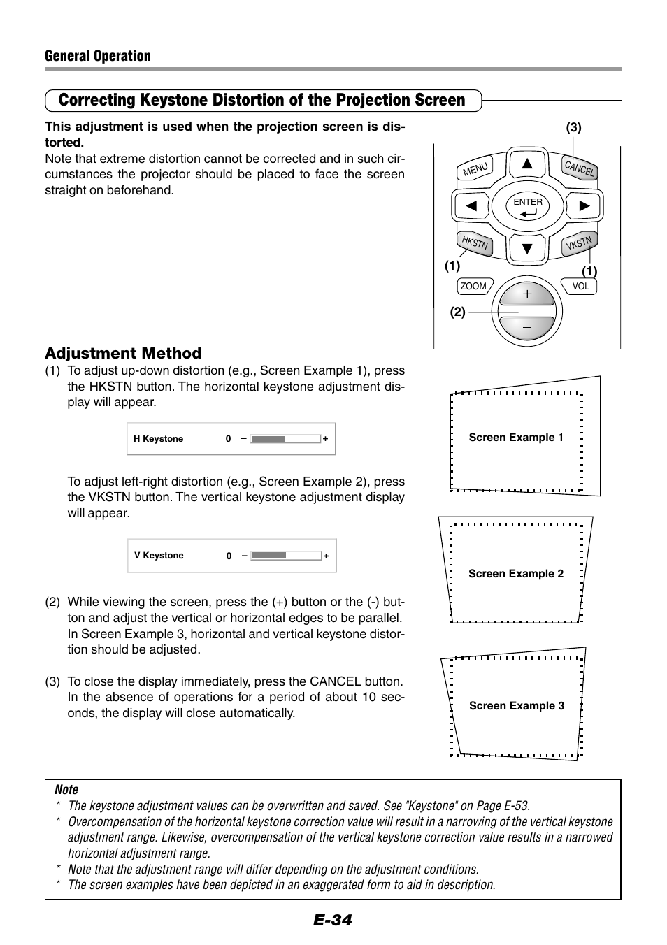 E-34, Adjustment method, General operation | Epson WorkForce V-1100 User Manual | Page 34 / 72