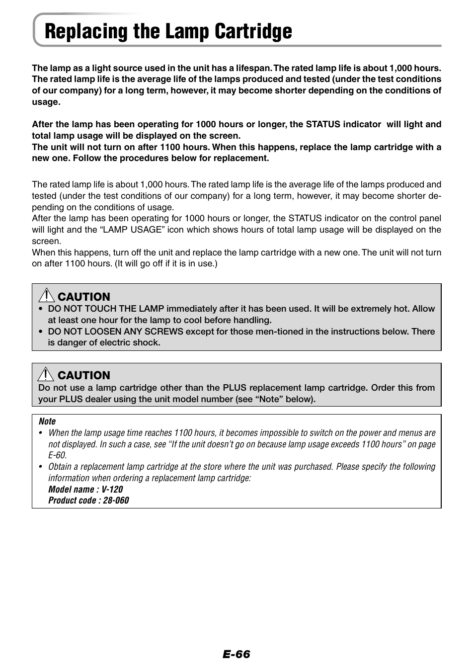 Replacing the lamp cartridge | Epson WorkForce V-1100 User Manual | Page 66 / 72