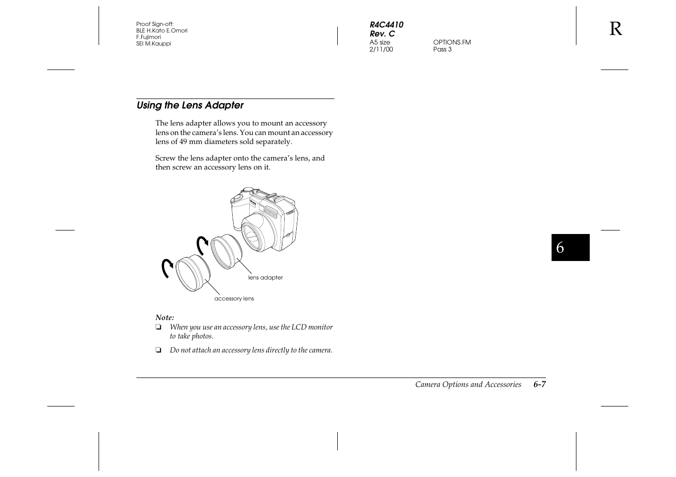 Using the lens adapter, Using the lens adapter -7 | Epson PhotoPC 850Z User Manual | Page 103 / 142