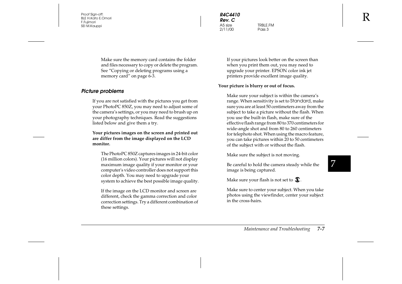Picture problems, Picture problems -7 | Epson PhotoPC 850Z User Manual | Page 111 / 142