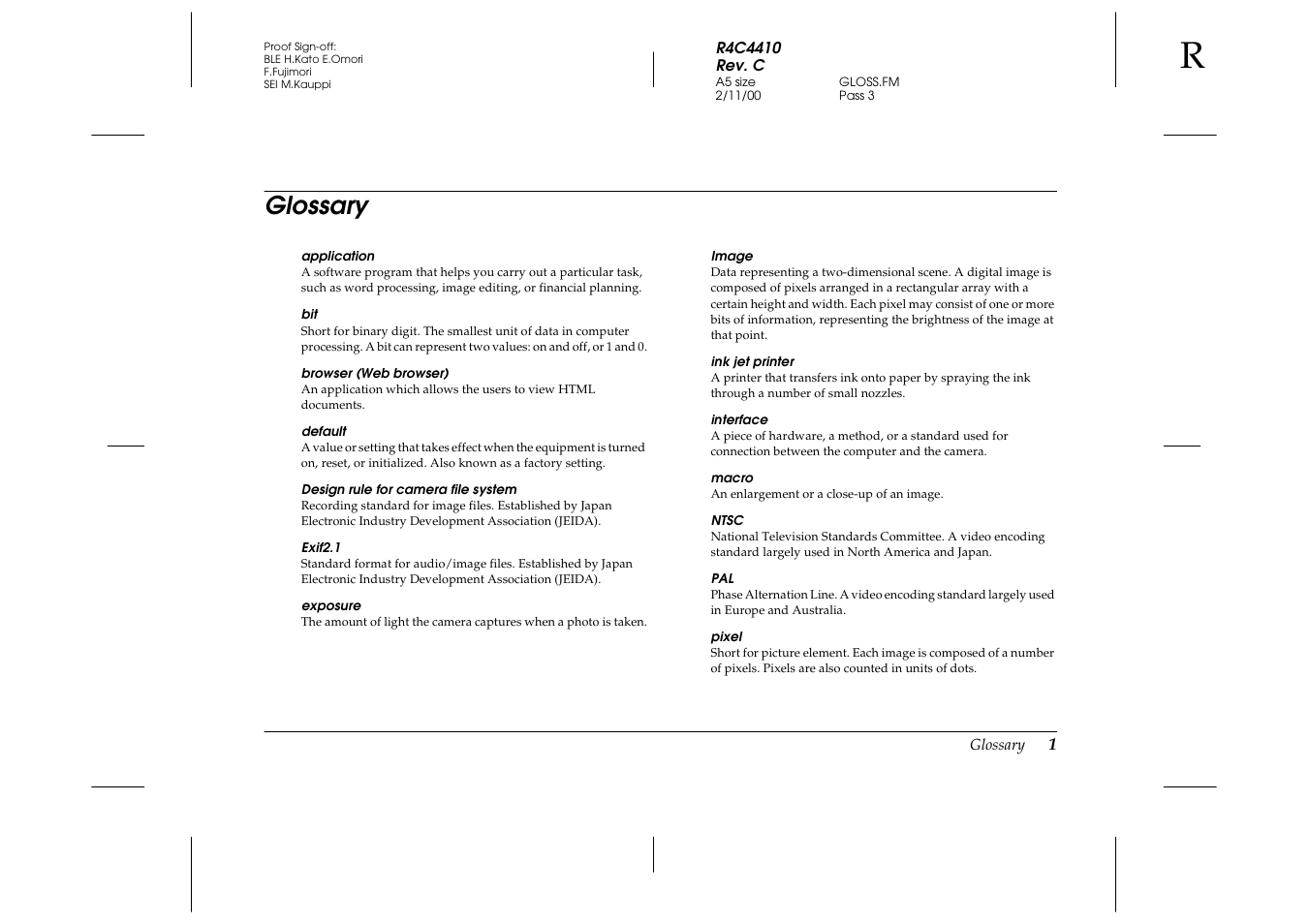 Glossary | Epson PhotoPC 850Z User Manual | Page 131 / 142