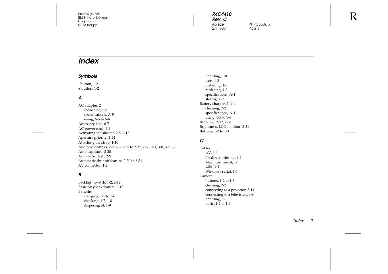 Index | Epson PhotoPC 850Z User Manual | Page 133 / 142