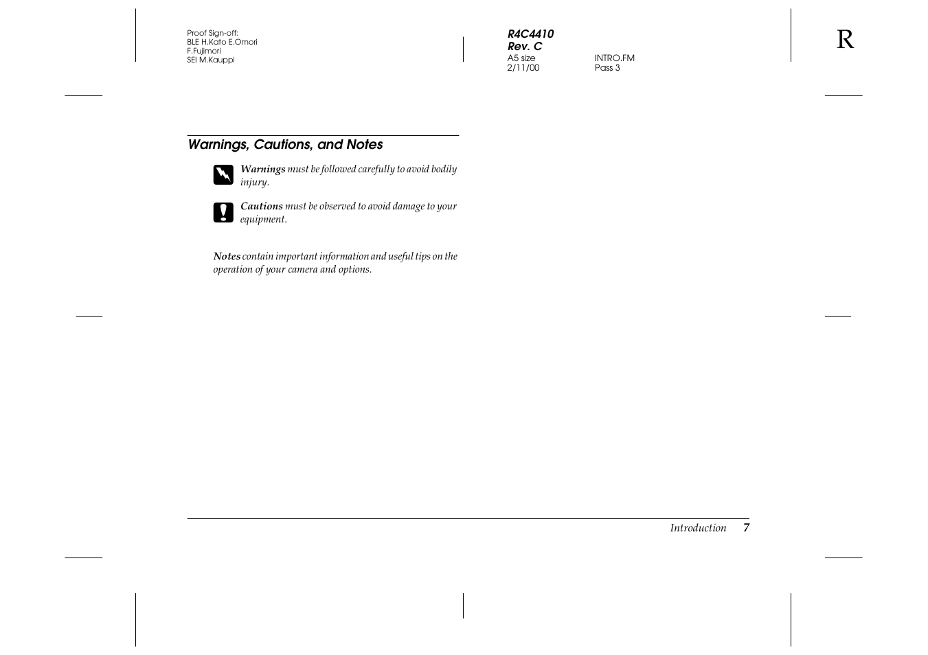 Warnings, cautions, and notes | Epson PhotoPC 850Z User Manual | Page 15 / 142