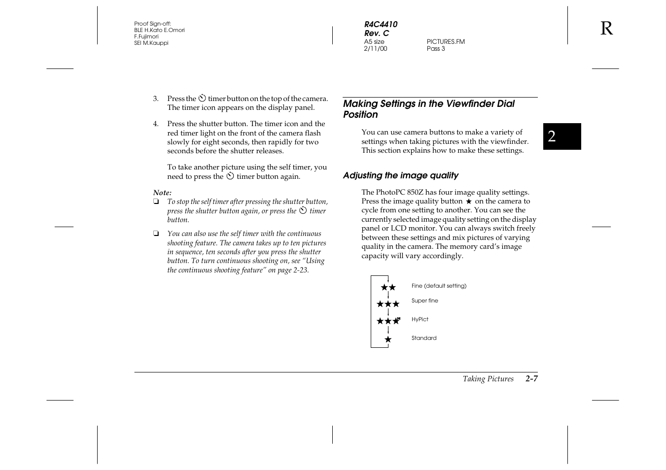 Making settings in the viewfinder dial position, Adjusting the image quality, Making settings in the viewfinder dial position -7 | Adjusting the image quality -7 | Epson PhotoPC 850Z User Manual | Page 35 / 142