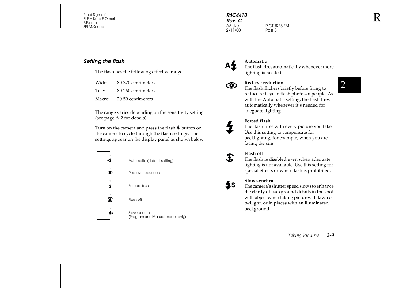 Setting the flash, Setting the flash -9 | Epson PhotoPC 850Z User Manual | Page 37 / 142