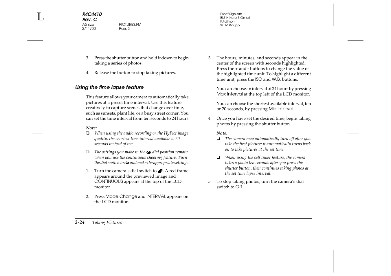 Using the time lapse feature, Using the time lapse feature -24 | Epson PhotoPC 850Z User Manual | Page 52 / 142