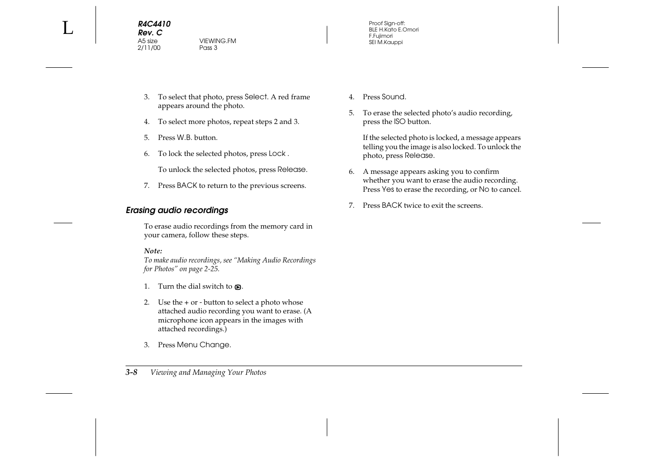 Erasing audio recordings, Erasing audio recordings -8 | Epson PhotoPC 850Z User Manual | Page 72 / 142