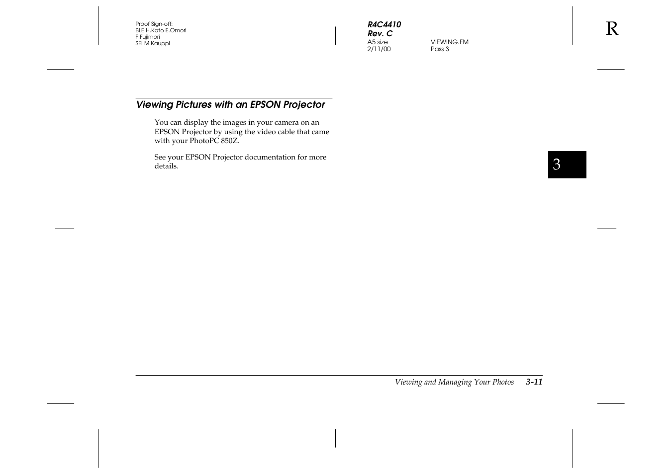 Viewing pictures with an epson projector, Viewing pictures with an epson projector -11 | Epson PhotoPC 850Z User Manual | Page 75 / 142