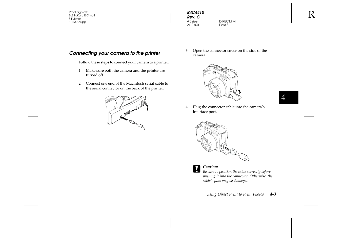 Connecting your camera to the printer, Connecting your camera to the printer -3 | Epson PhotoPC 850Z User Manual | Page 79 / 142