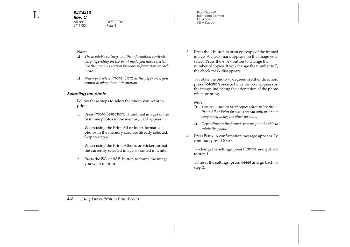 Selecting the photo | Epson PhotoPC 850Z User Manual | Page 84 / 142