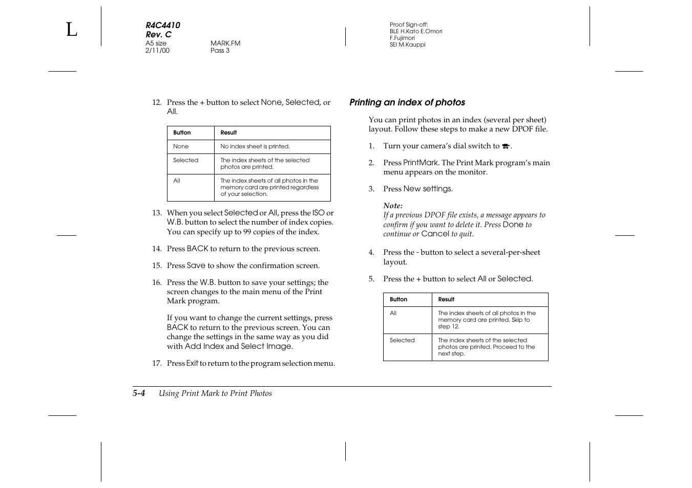 Printing an index of photos, Printing an index of photos -4 | Epson PhotoPC 850Z User Manual | Page 92 / 142