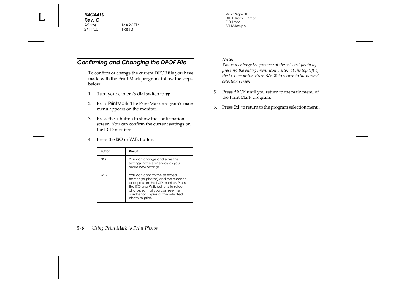 Confirming and changing the dpof file, Confirming and changing the dpof file -6 | Epson PhotoPC 850Z User Manual | Page 94 / 142