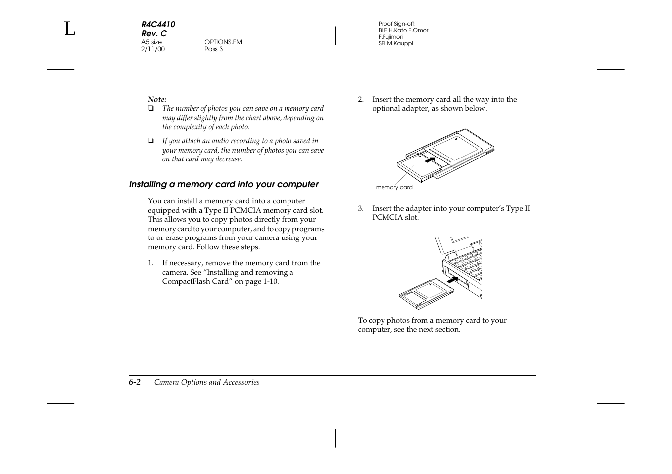 Installing a memory card into your computer, Installing a memory card into your computer -2 | Epson PhotoPC 850Z User Manual | Page 98 / 142