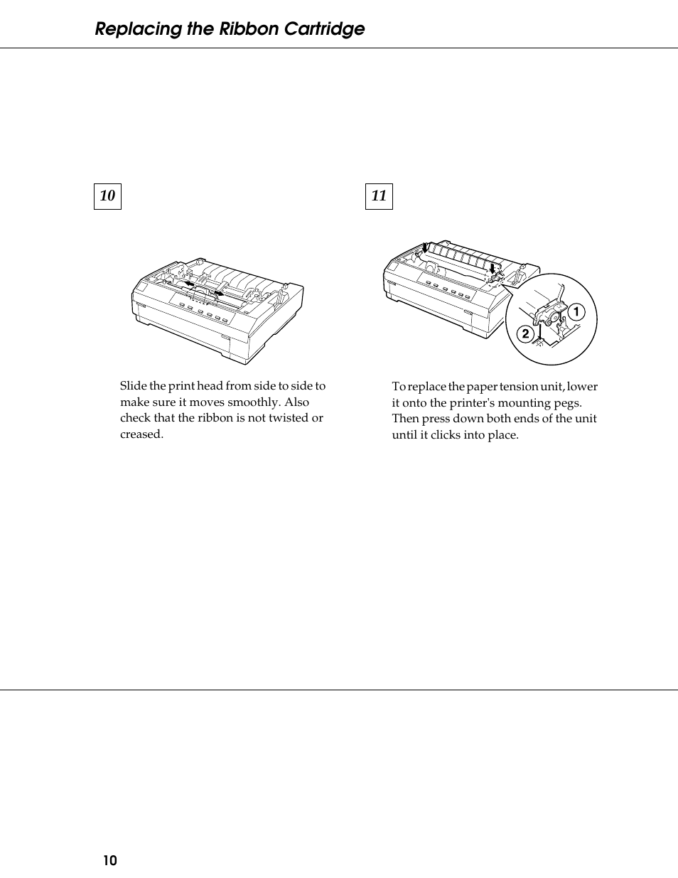 Replacing the ribbon cartridge | Epson 24-Pin Dot Matrix Printer LQ-580 User Manual | Page 10 / 15