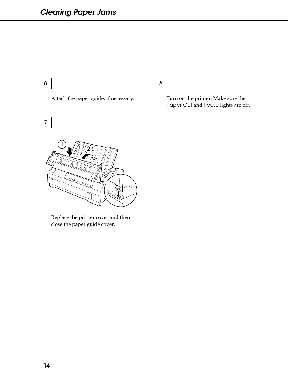Clearing paper jams | Epson 24-Pin Dot Matrix Printer LQ-580 User Manual | Page 14 / 15