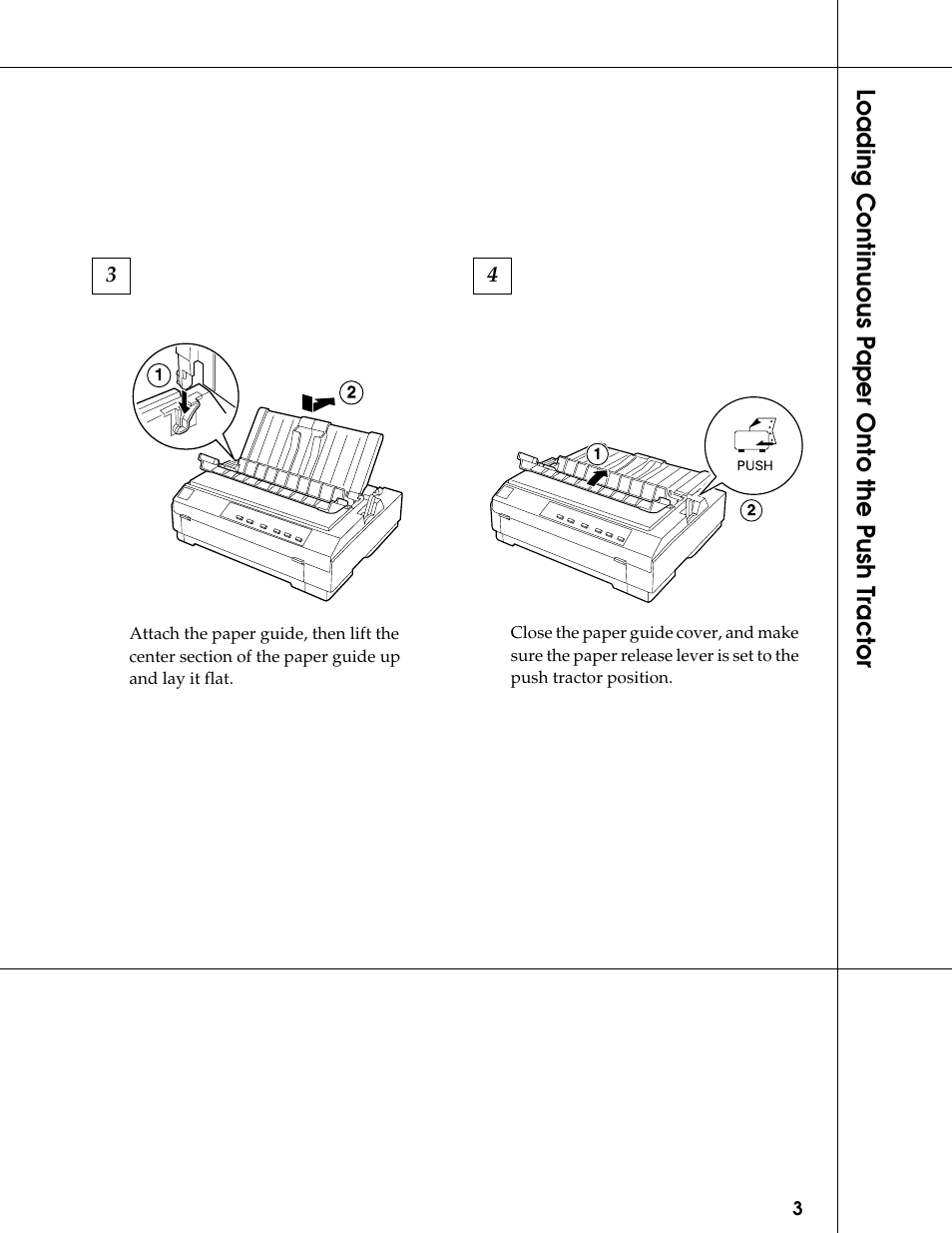 Loading continuous paper onto the push tractor | Epson 24-Pin Dot Matrix Printer LQ-580 User Manual | Page 3 / 15