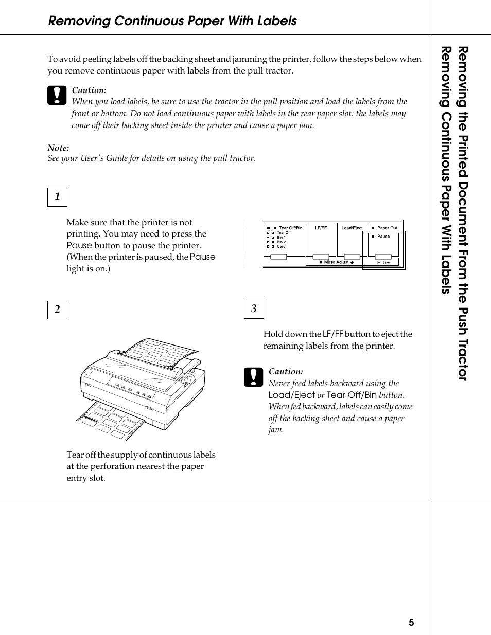 Removing continuous paper with labels | Epson 24-Pin Dot Matrix Printer LQ-580 User Manual | Page 5 / 15