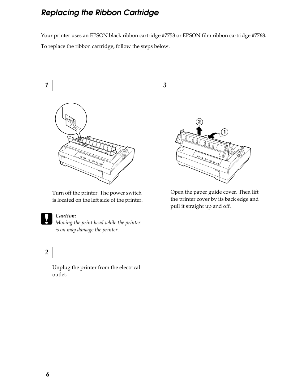 Replacing the ribbon cartridge | Epson 24-Pin Dot Matrix Printer LQ-580 User Manual | Page 6 / 15