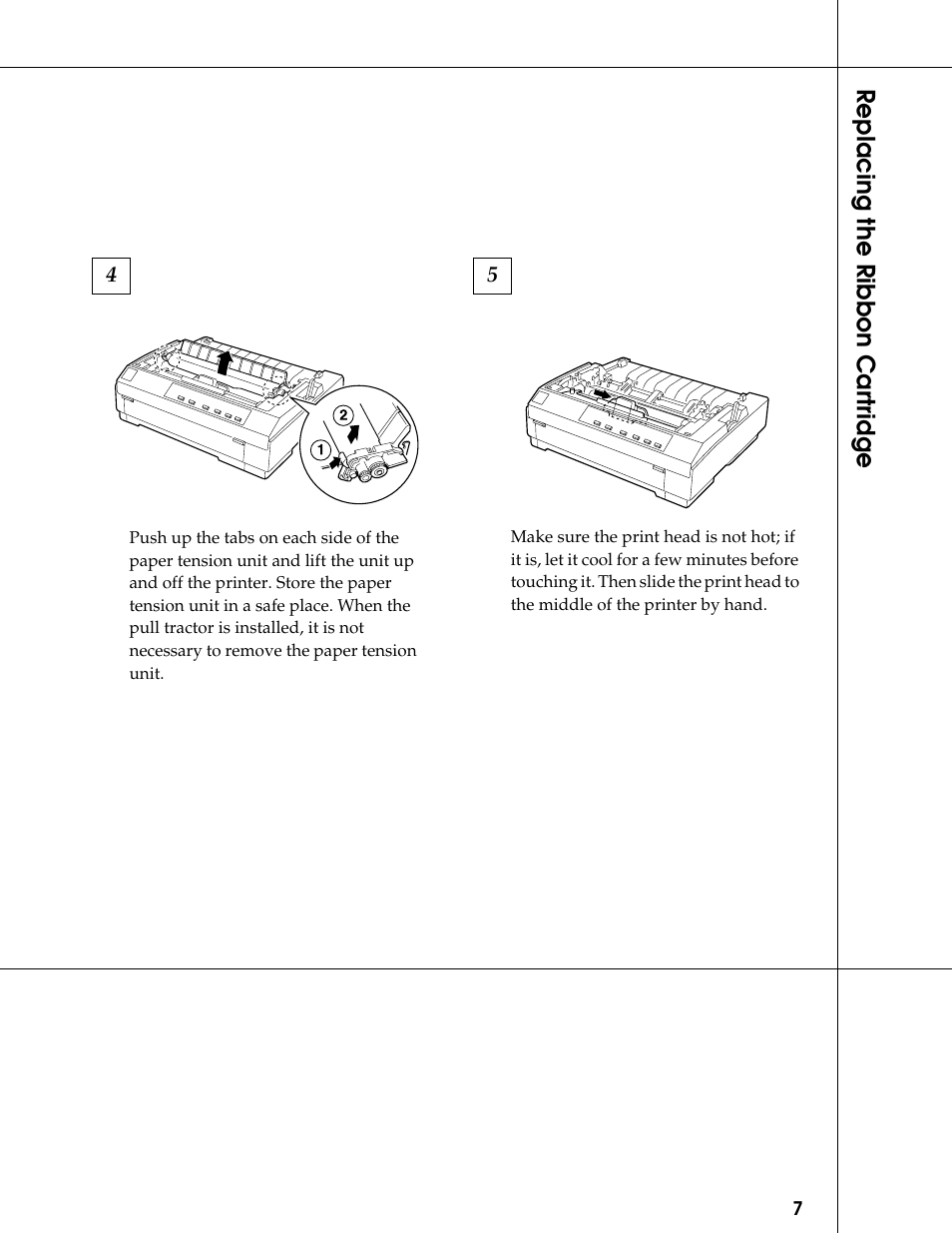 Replacing the ribbon cartridge | Epson 24-Pin Dot Matrix Printer LQ-580 User Manual | Page 7 / 15