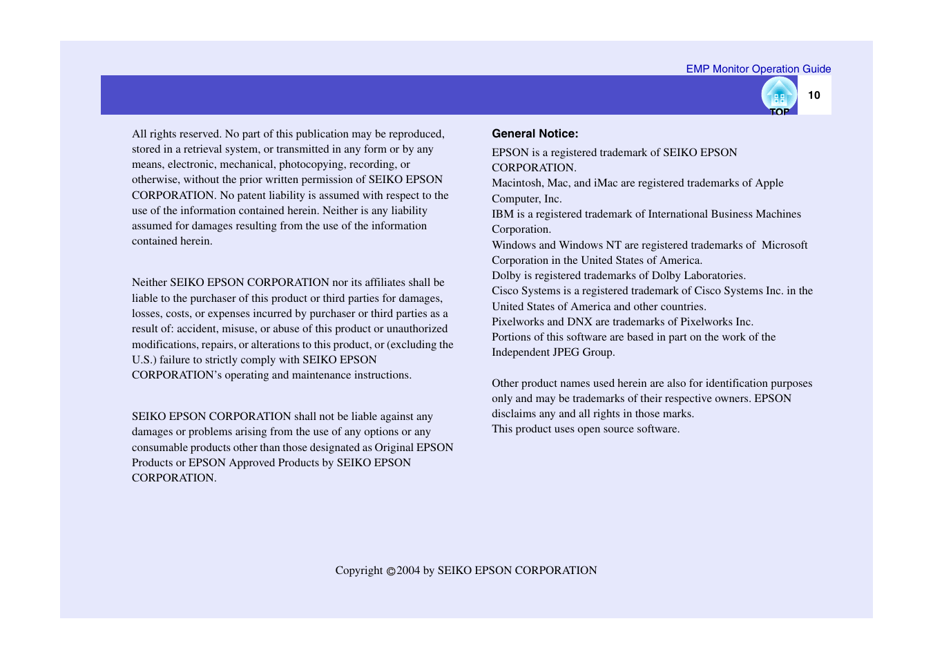 Epson Artisan EMP-830/EMP-835 User Manual | Page 11 / 11