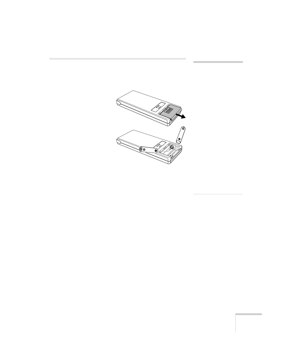 Installing batteries in the remotecontrol, Installing batteries in the remote control | Epson BALUNS FG01281 User Manual | Page 13 / 66