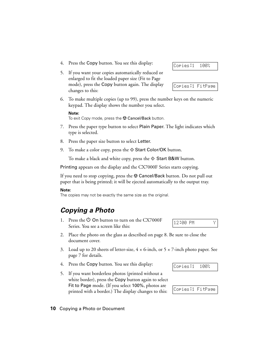 Copying a photo | Epson CX7000F User Manual | Page 10 / 72