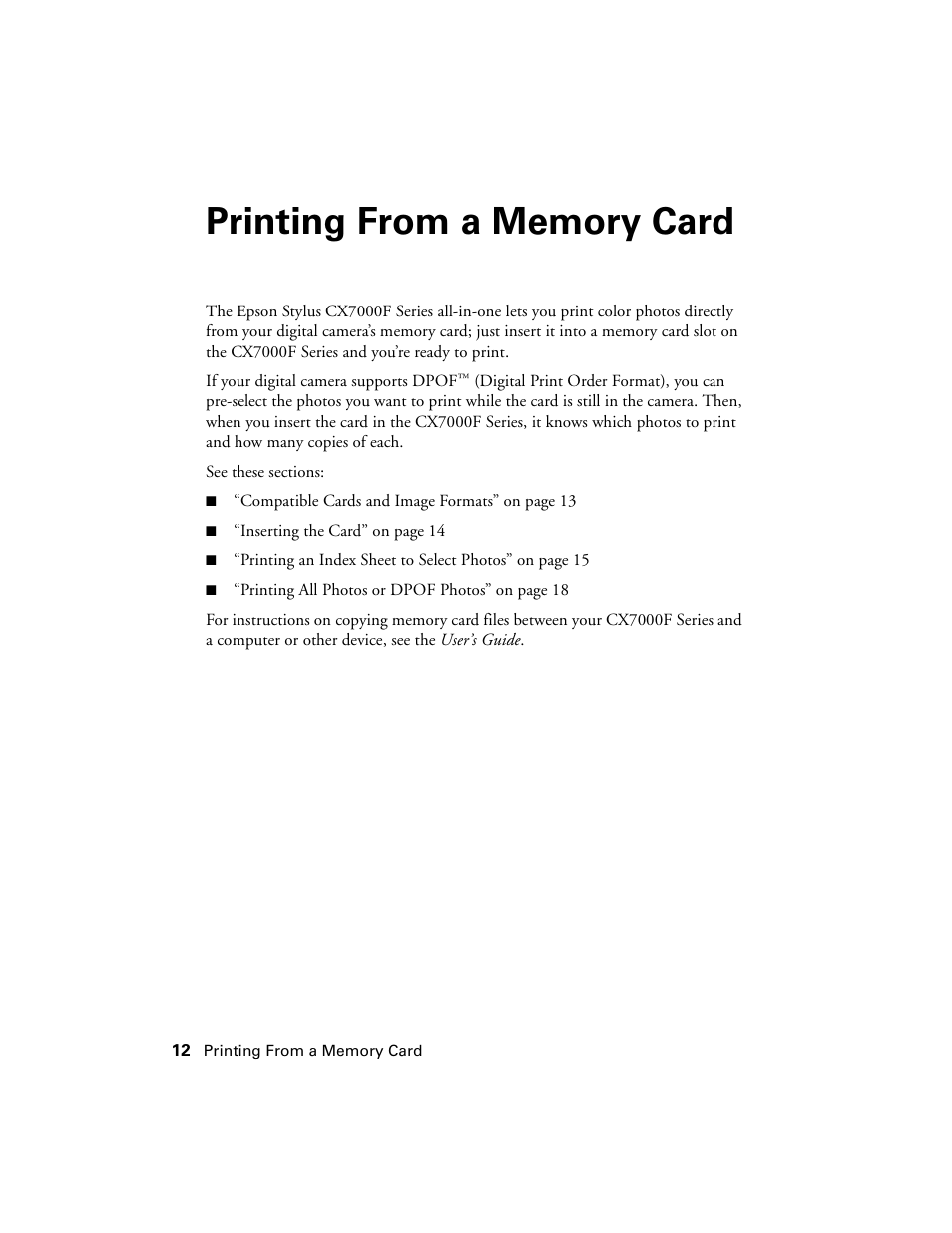 Printing from a memory card | Epson CX7000F User Manual | Page 12 / 72