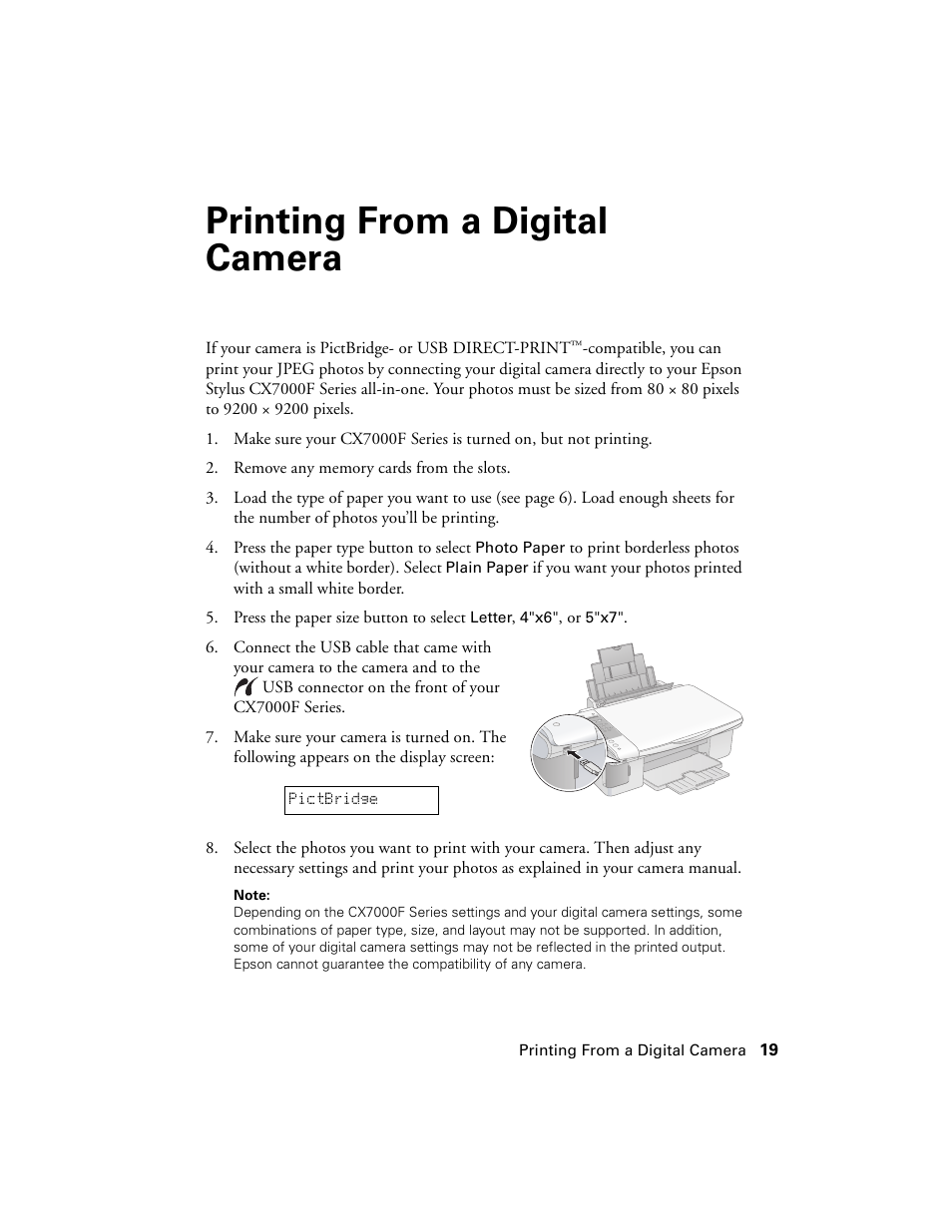 Printing from a digital camera | Epson CX7000F User Manual | Page 19 / 72