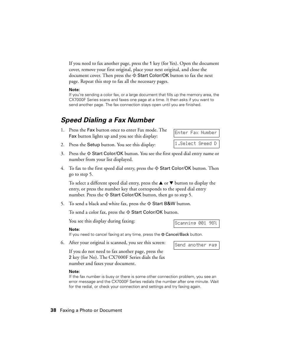 Speed dialing a fax number | Epson CX7000F User Manual | Page 38 / 72
