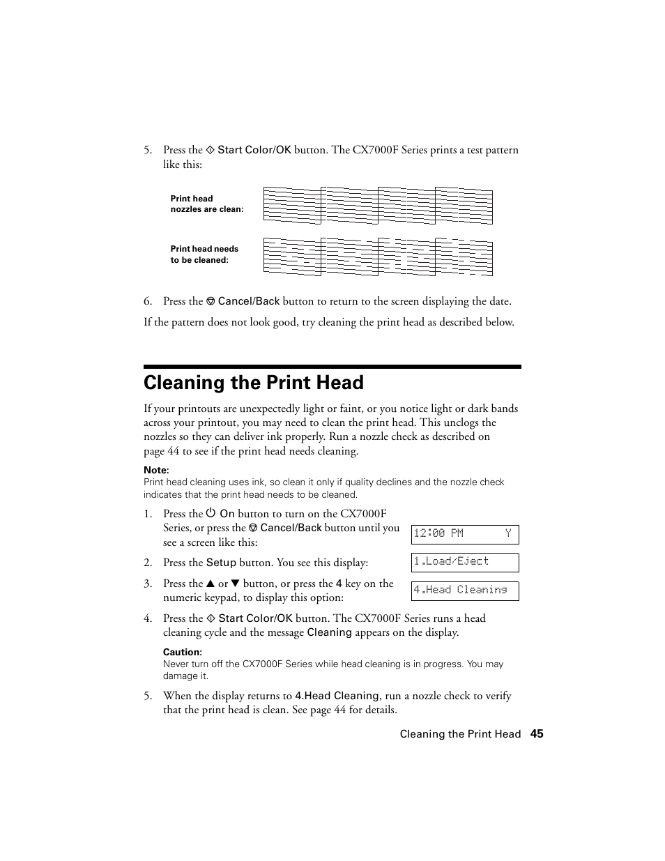 Cleaning the print head | Epson CX7000F User Manual | Page 45 / 72