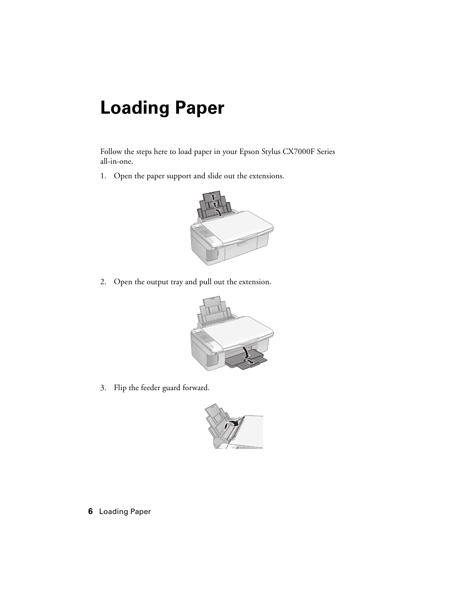 Loading paper | Epson CX7000F User Manual | Page 6 / 72