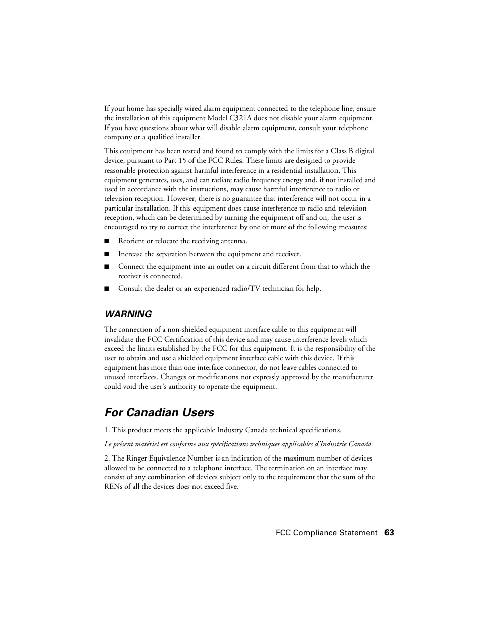 For canadian users | Epson CX7000F User Manual | Page 63 / 72