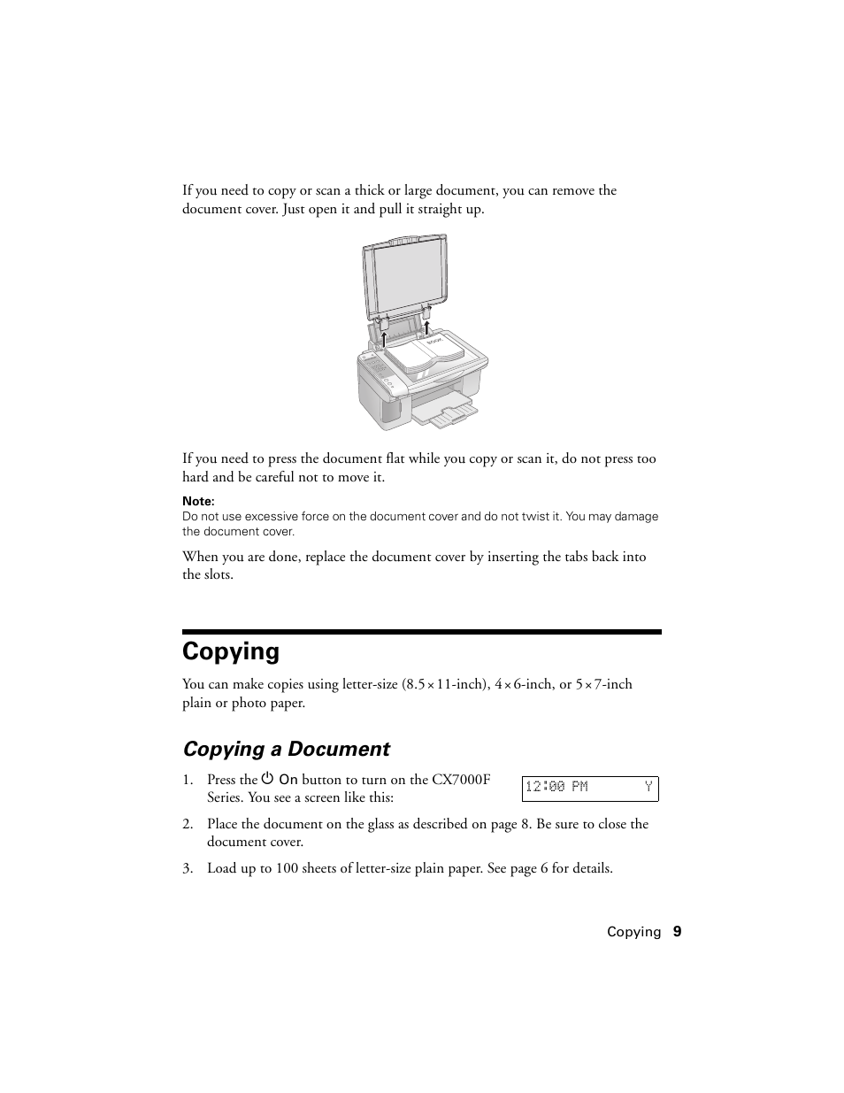 Copying, Copying a document | Epson CX7000F User Manual | Page 9 / 72