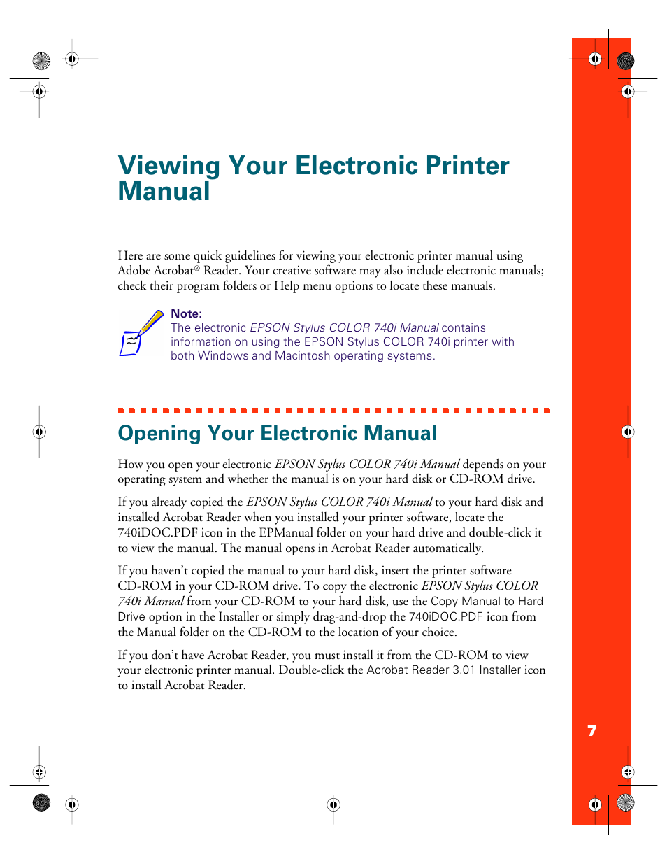 Viewing your electronic printer manual, Opening your electronic manual | Epson 740i User Manual | Page 13 / 69