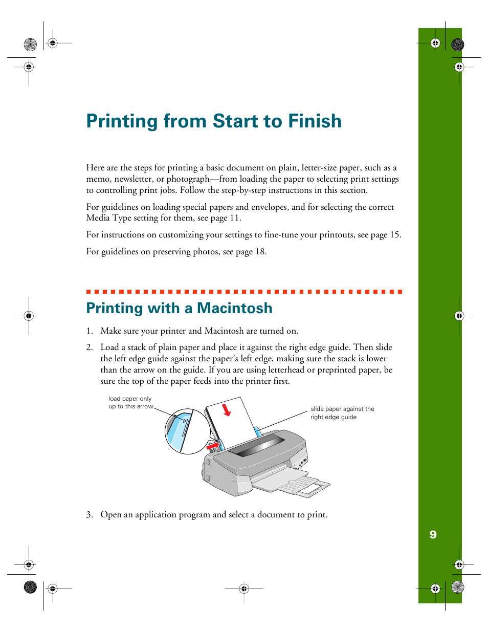 Printing from start to finish, Printing with a macintosh | Epson 740i User Manual | Page 15 / 69