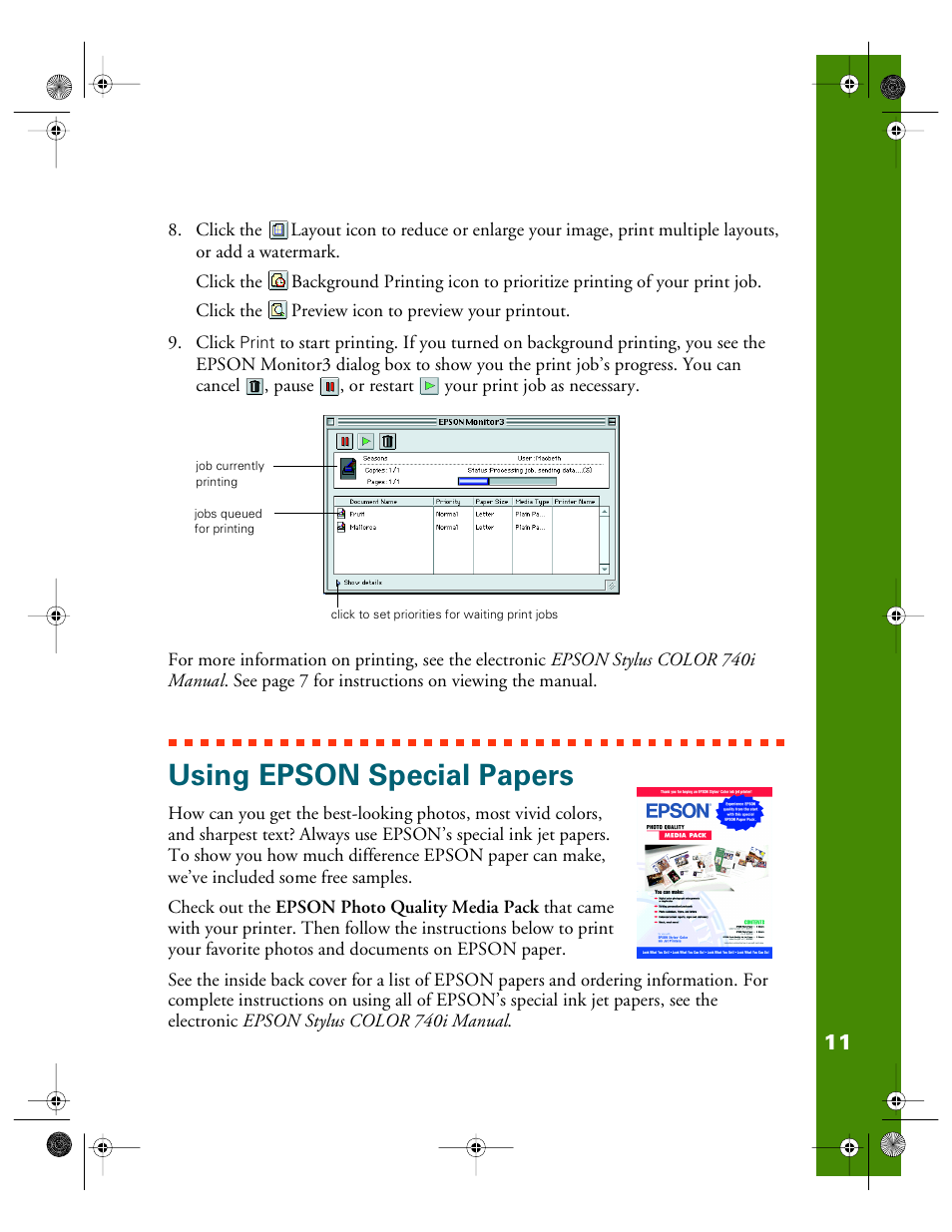 Using epson special papers | Epson 740i User Manual | Page 17 / 69