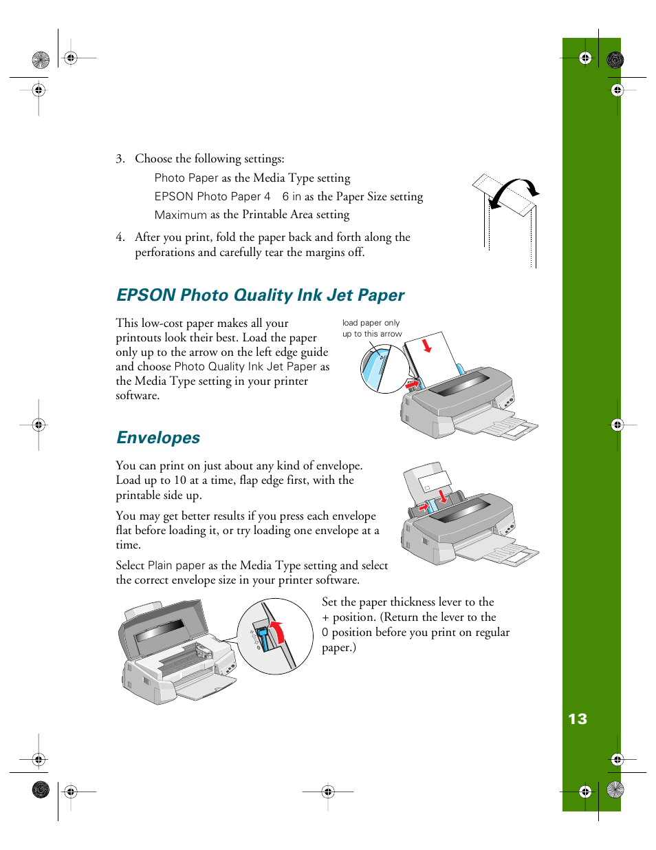 Epson photo quality ink jet paper, Envelopes | Epson 740i User Manual | Page 19 / 69