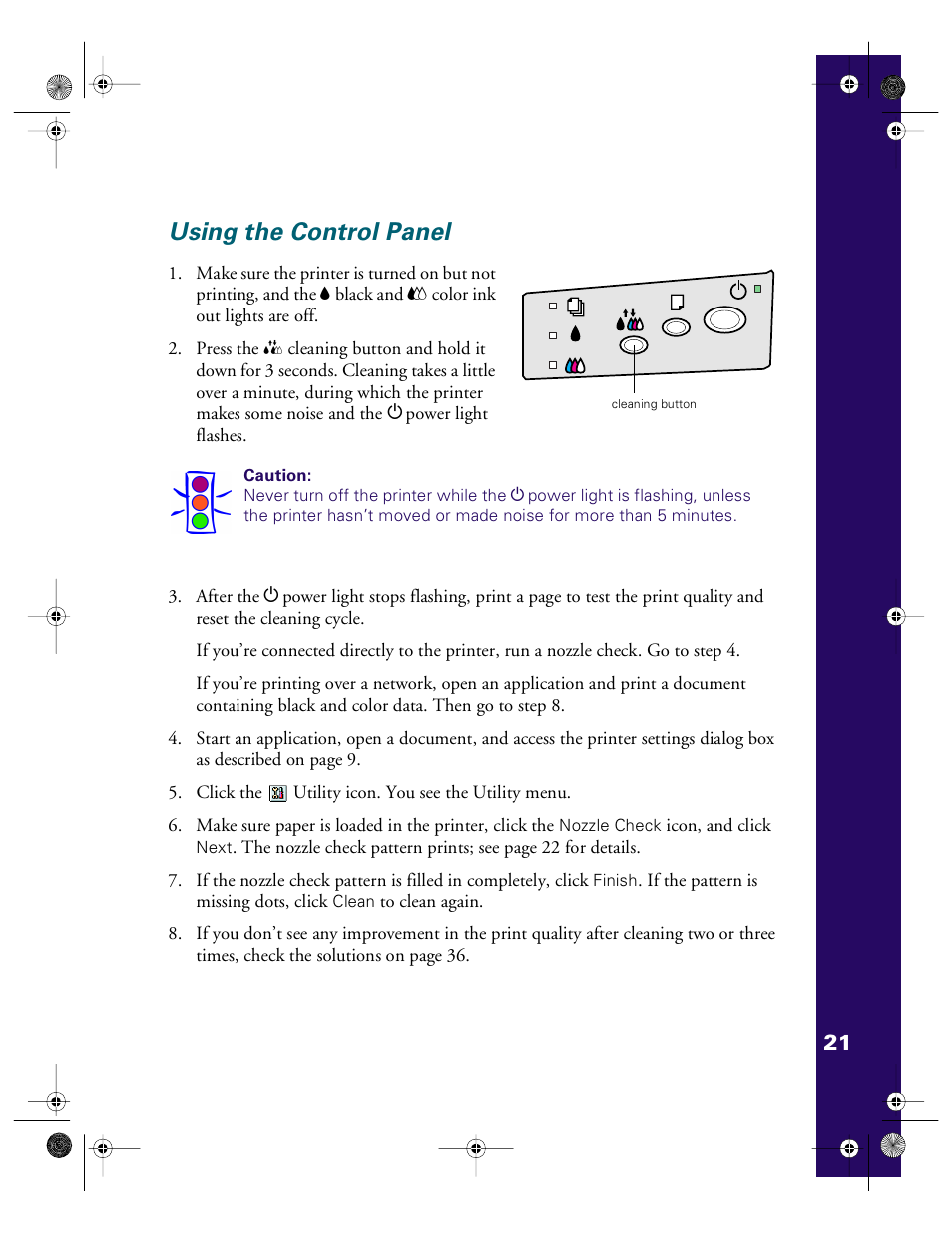 Using the control panel | Epson 740i User Manual | Page 27 / 69