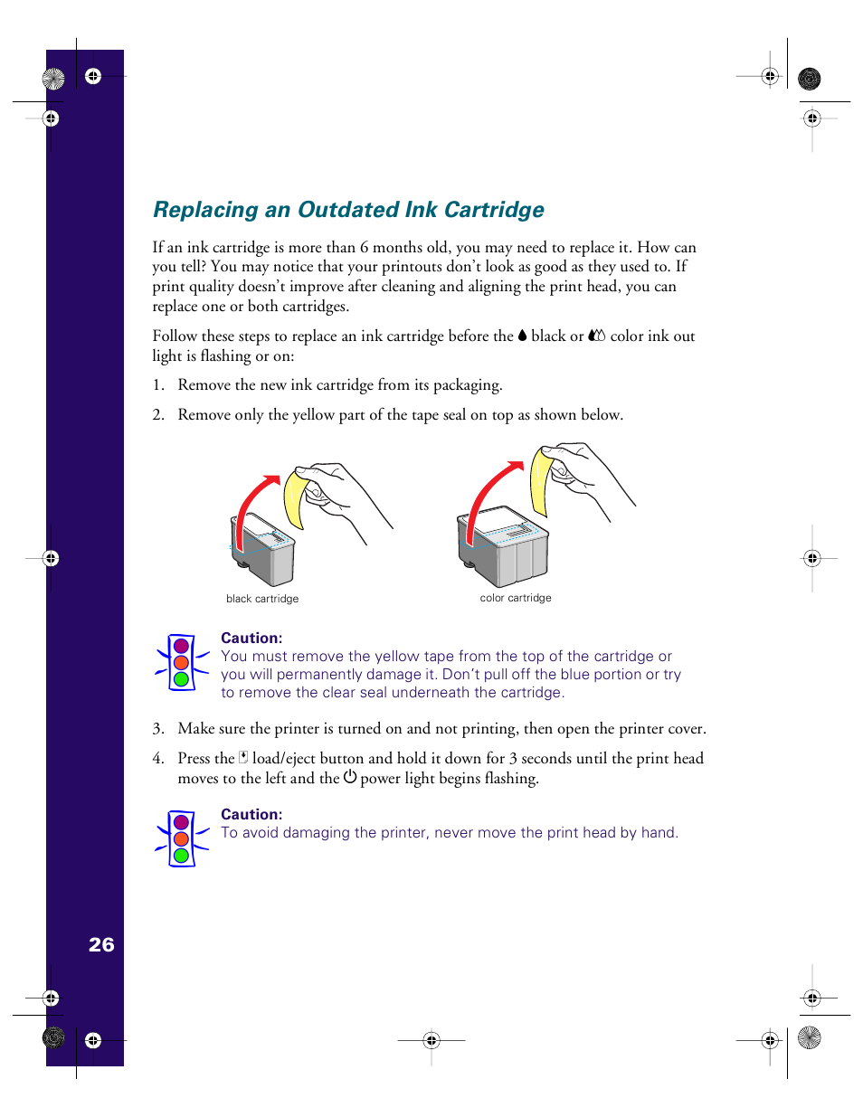 Replacing an outdated ink cartridge | Epson 740i User Manual | Page 32 / 69