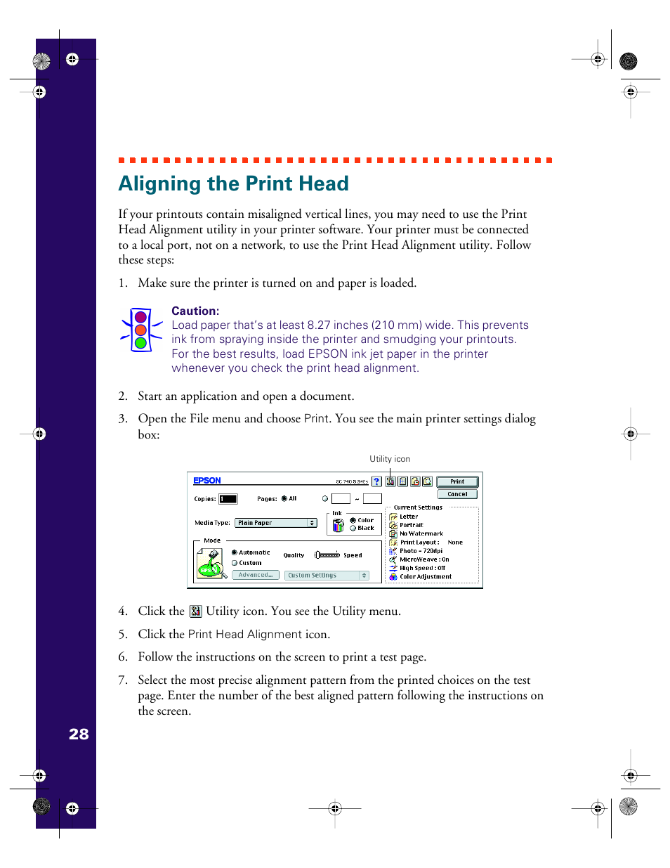 Aligning the print head | Epson 740i User Manual | Page 34 / 69