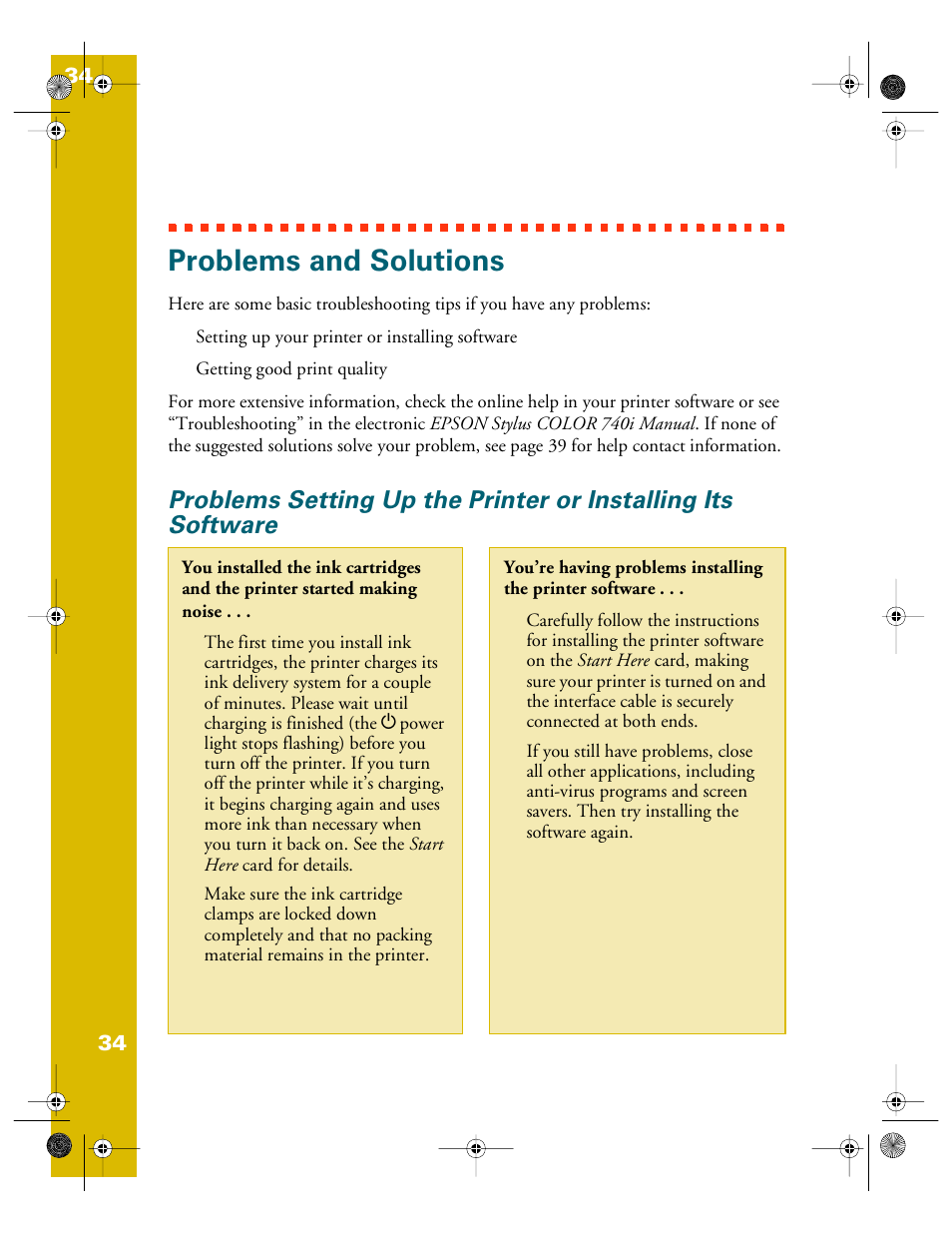 Problems and solutions | Epson 740i User Manual | Page 40 / 69