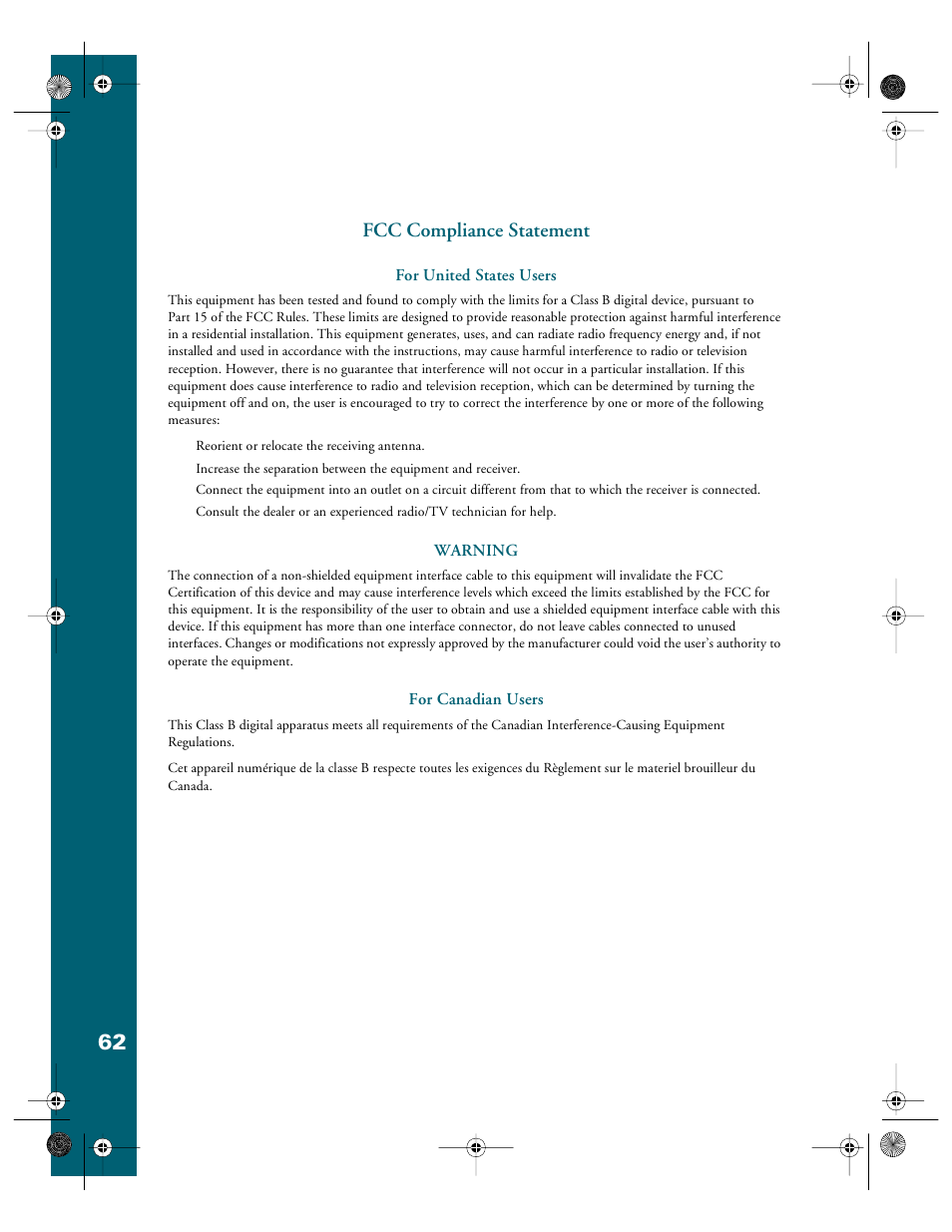 Fcc compliance statement | Epson 740i User Manual | Page 68 / 69
