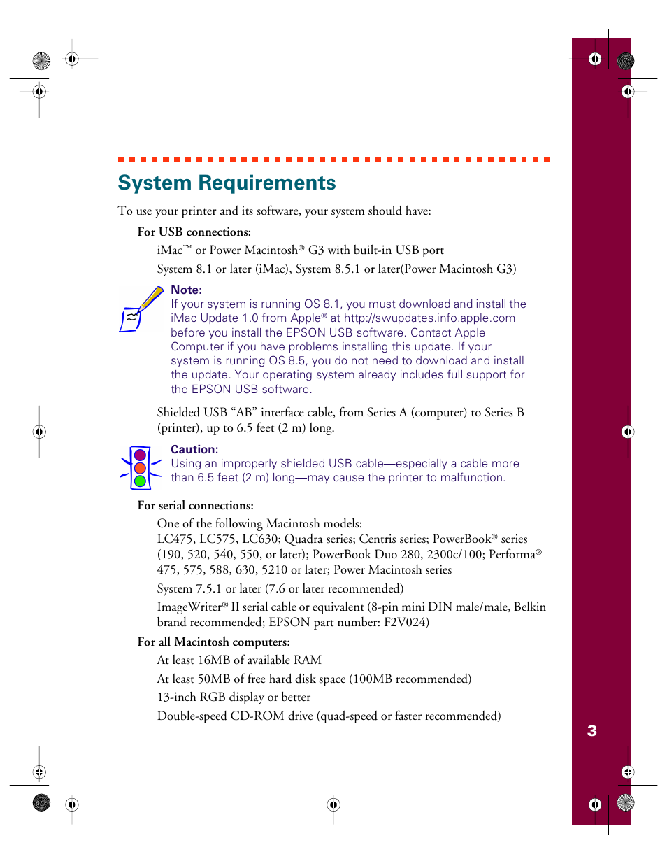 System requirements | Epson 740i User Manual | Page 9 / 69