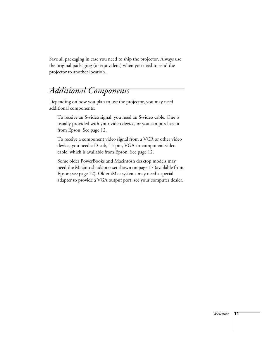 Additional components | Epson 821p User Manual | Page 11 / 112