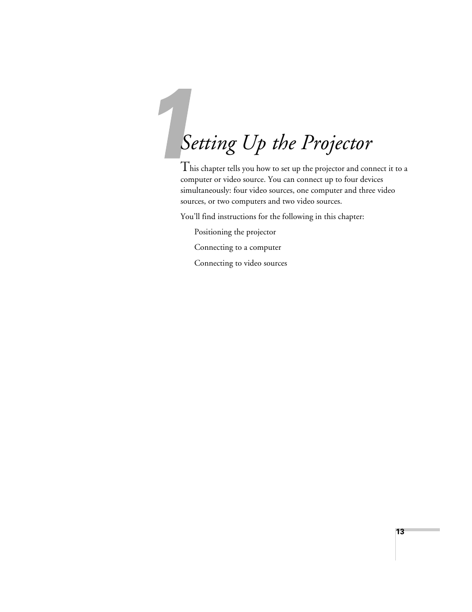 Setting up the projector | Epson 821p User Manual | Page 13 / 112
